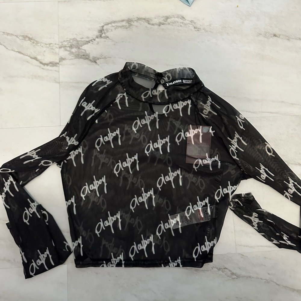 Misguided playboy mesh see through top xs